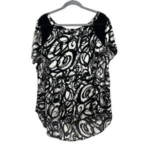 Torrid Women Blouse Top Abstract Print Sheer Shoulder Panels Short Sleeves Sz 1*